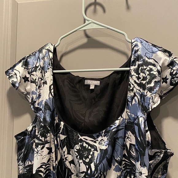 Per Una Blue and Black Floral Midi Dress Size 18 - Picture 3 of 9